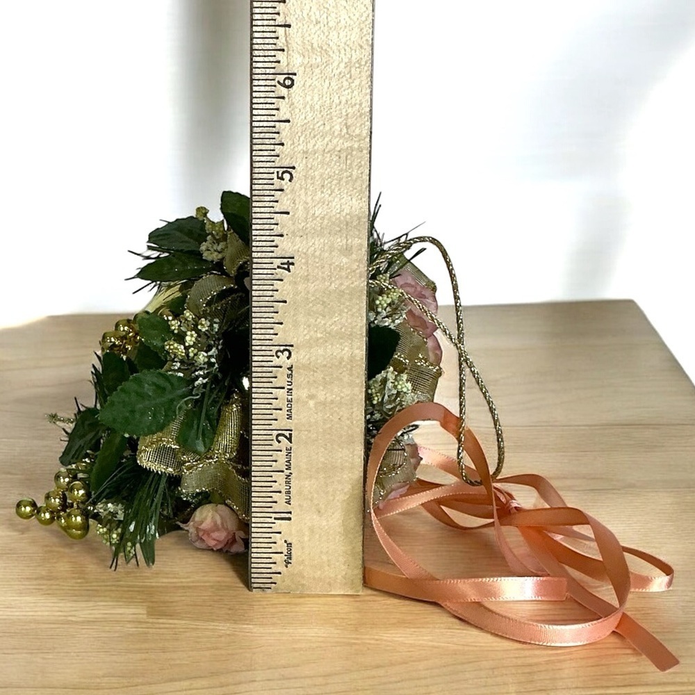 Floral Hanging Ornament Hand Crafted Pink Coral Rose Gold Accent Vintage 1990 8” - Picture 5 of 15